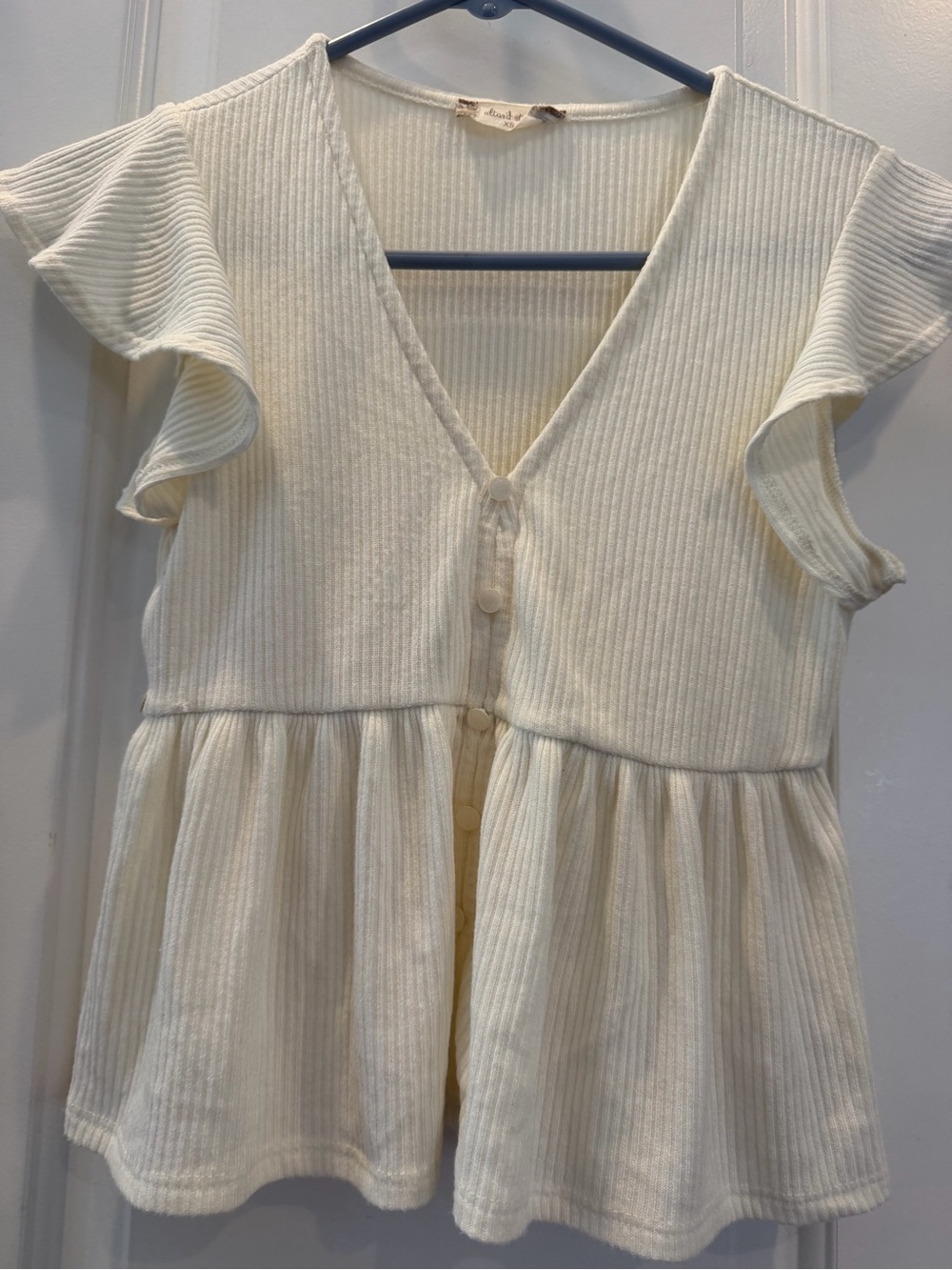Altar’d State Cream Ribbed Button-Front Peplum Top